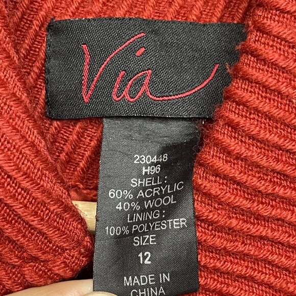 Vintage Via Red Double-Breasted Wool Blend Coat Size 12 - Picture 2 of 10